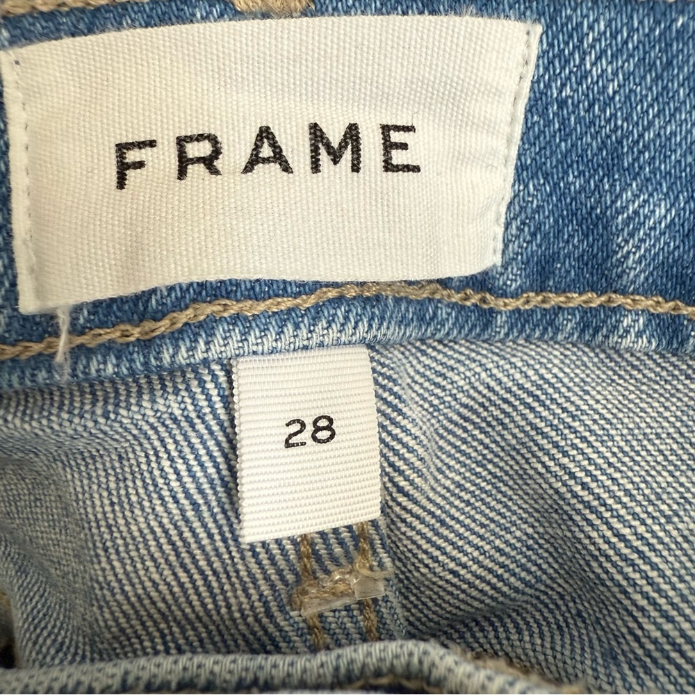 Frame Le High Straight Jean Light Wash Raw Hem Womens Size 28 - Picture 9 of 12